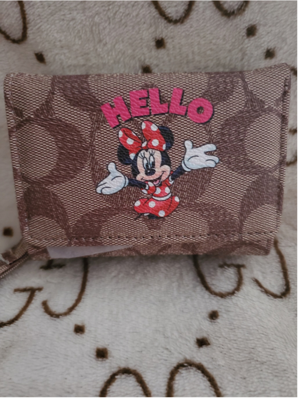 Minnie Mouse Hello Print Wallet, Beautiful Beige and Pretty Pink